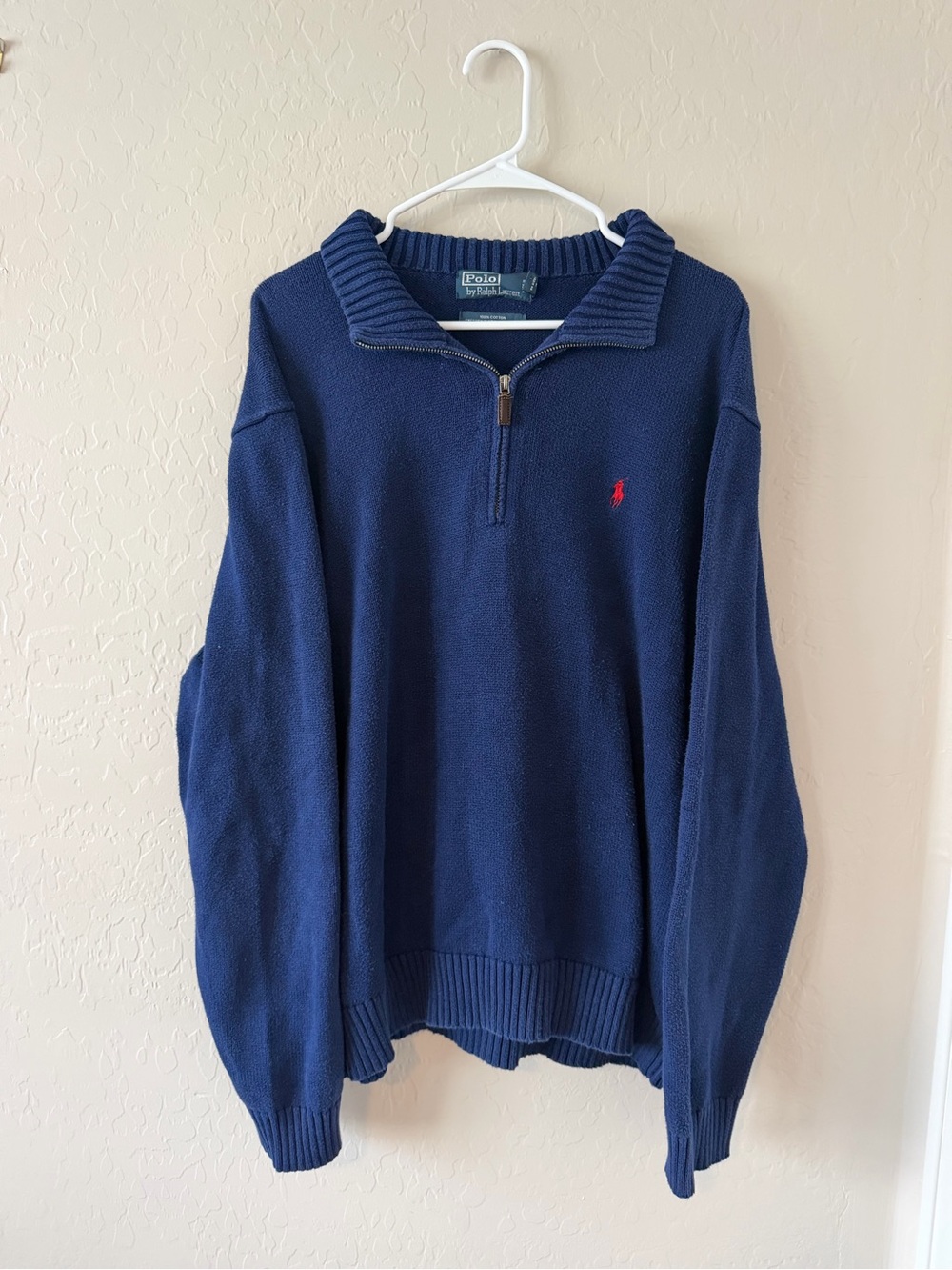 Polo knit by Ralph Lauren Men's Navy Quarter-Zip Sweater size XXL fits XL